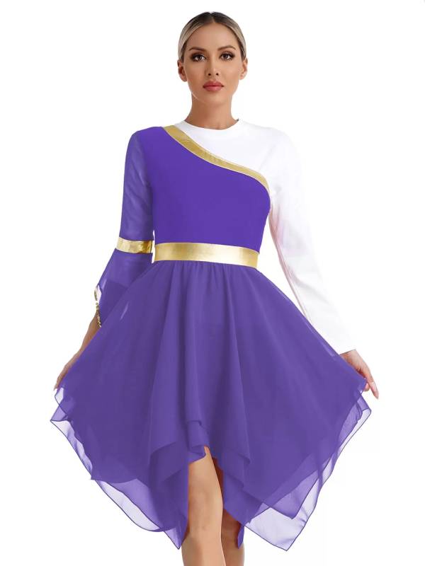 Women One Shoulder Worship Praise Dance Dress(white shirt not include) thumb