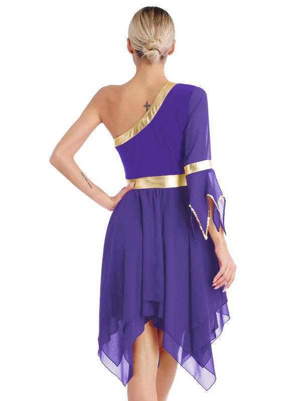 Women One Shoulder Worship Praise Dance Dress(white shirt not include) thumb