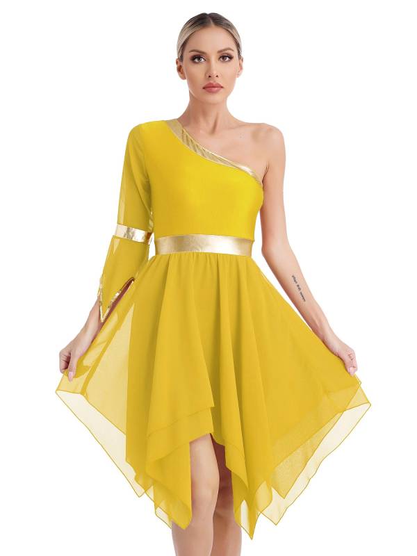 Women One Shoulder Worship Praise Dance Dress(white shirt not include) thumb