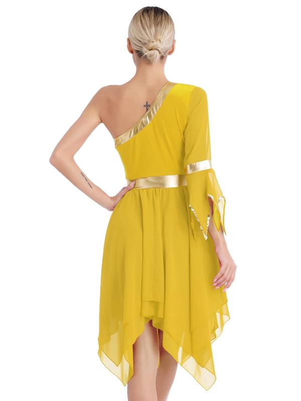 Women One Shoulder Worship Praise Dance Dress(white shirt not include) thumb