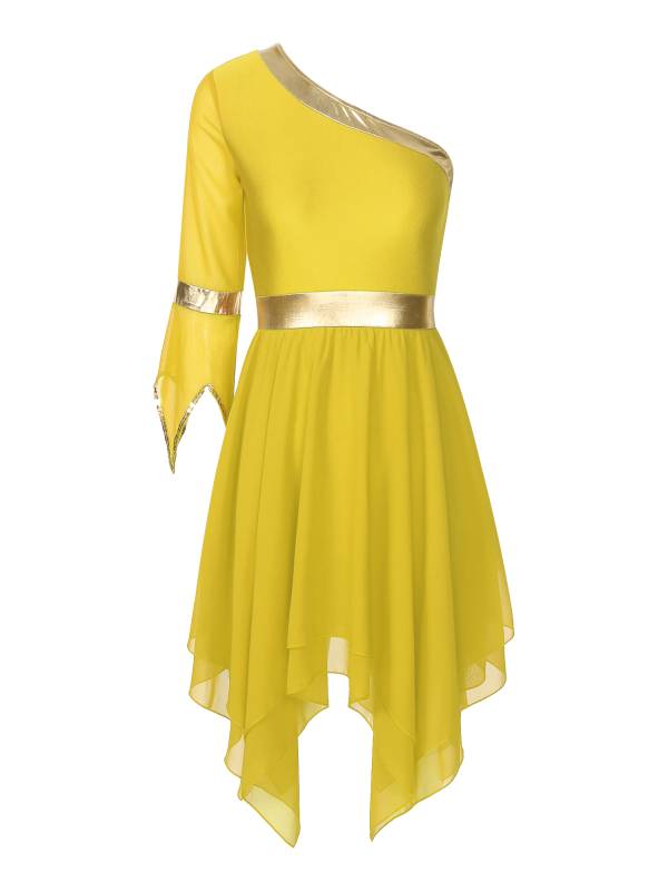 Women One Shoulder Worship Praise Dance Dress(white shirt not include) thumb