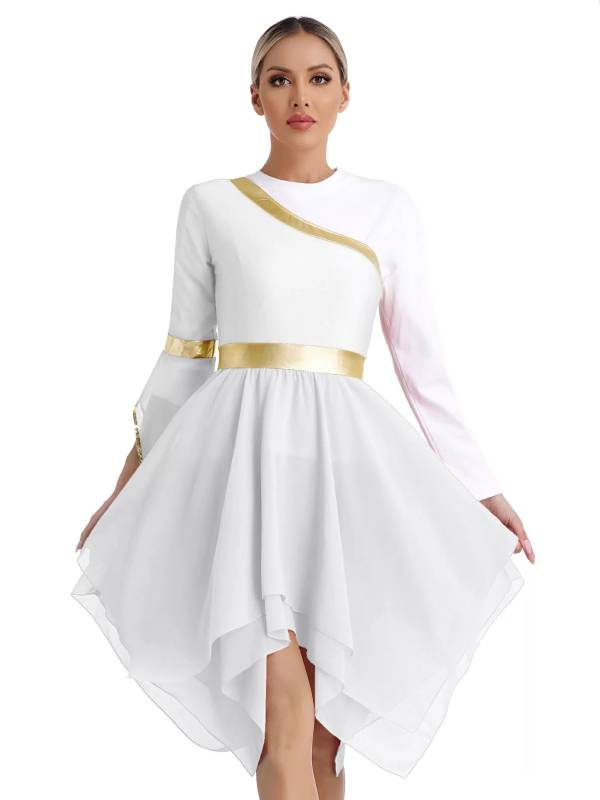 Women One Shoulder Worship Praise Dance Dress(white shirt not include) thumb