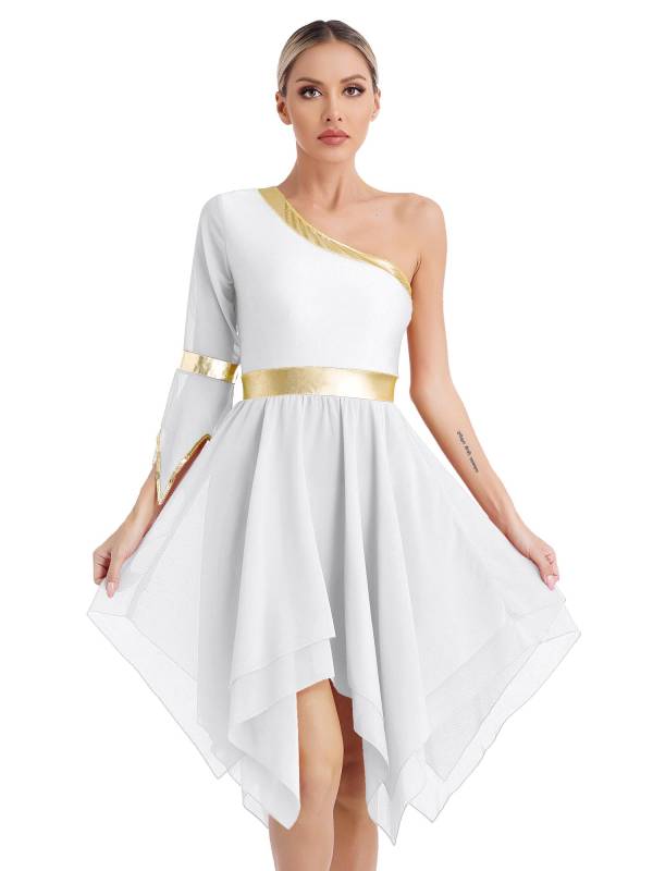 Women One Shoulder Worship Praise Dance Dress(white shirt not include) thumb