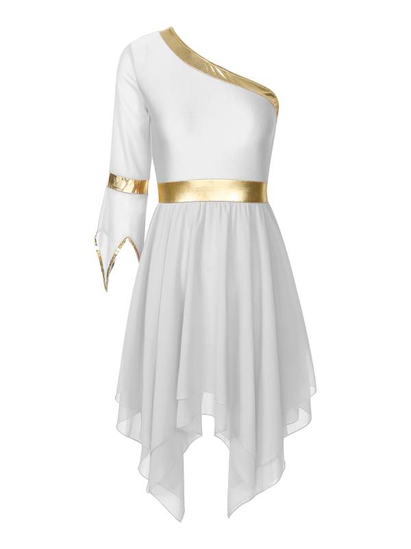 Women One Shoulder Worship Praise Dance Dress(white shirt not include) thumb