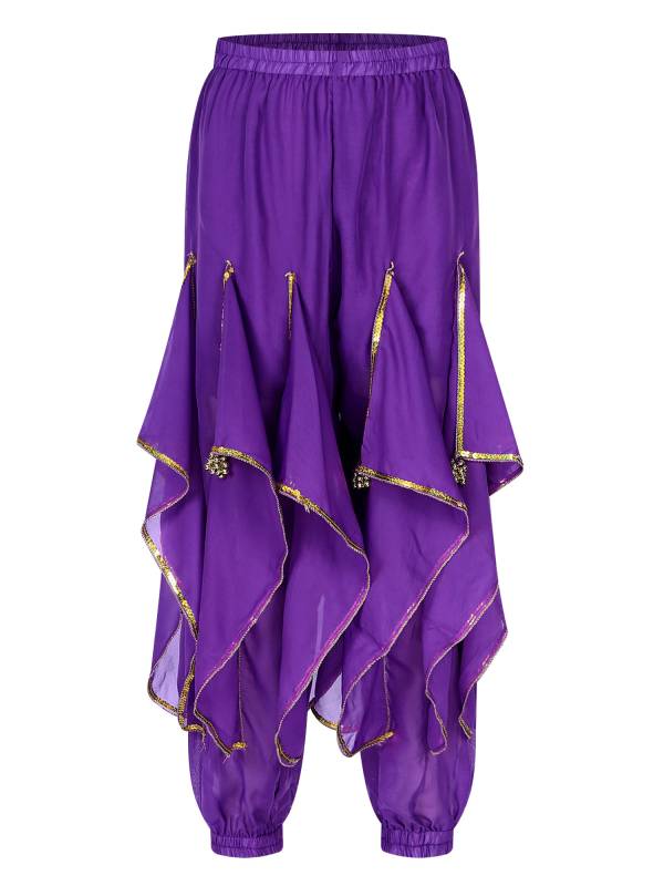 Women Sequin Ruffles Beaded Chiffon Belly Dance Pants thumb