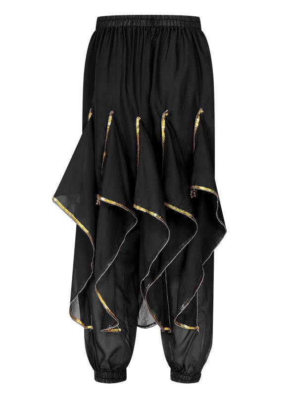 Women Sequin Ruffles Beaded Chiffon Belly Dance Pants thumb