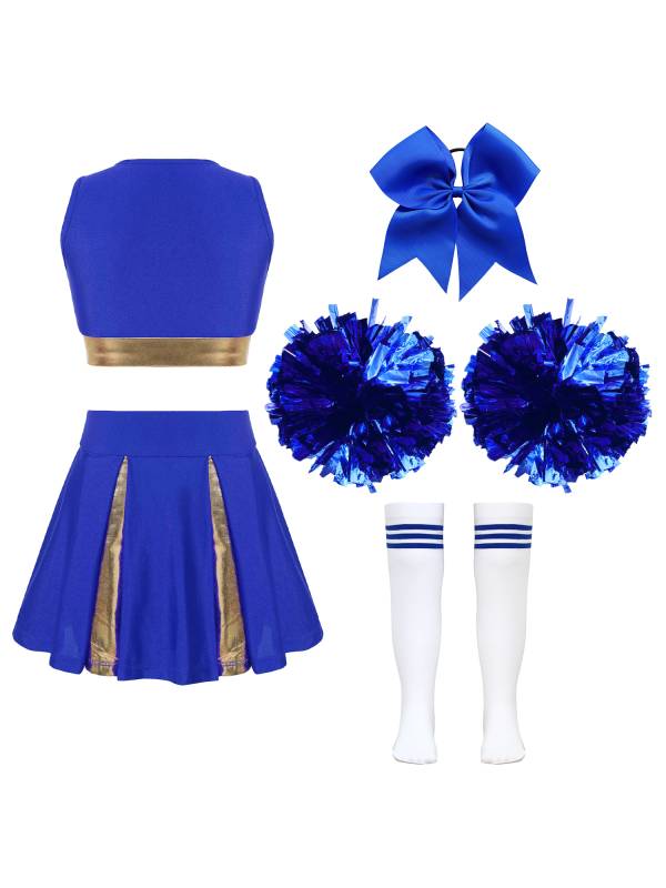 Kids Girls Sleeveless Cheerleading Dance Crop Top Pleated Skirt Sets thumb