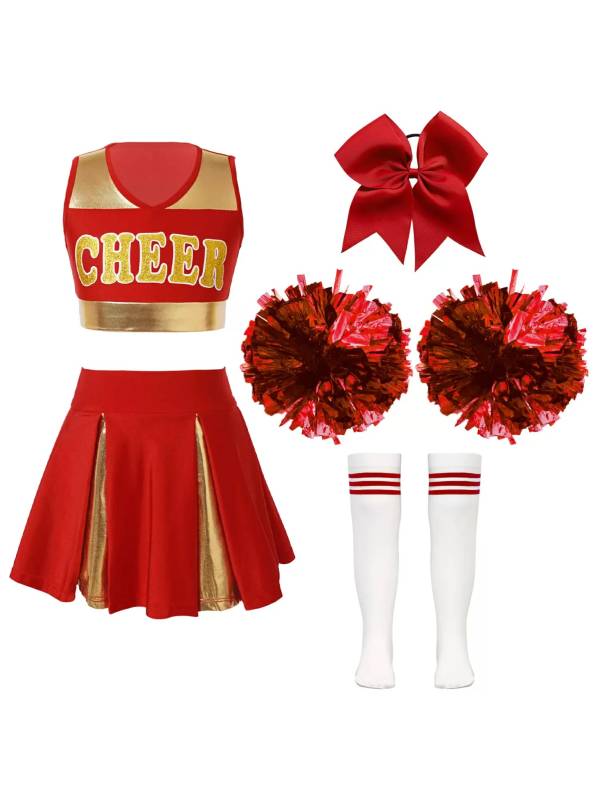Kids Girls Sleeveless Cheerleading Dance Crop Top Pleated Skirt Sets thumb