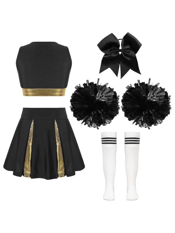 Kids Girls Sleeveless Cheerleading Dance Crop Top Pleated Skirt Sets thumb