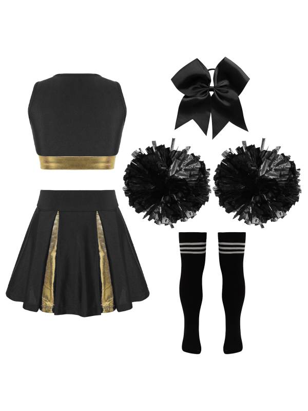 Kids Girls Sleeveless Cheerleading Dance Crop Top Pleated Skirt Sets thumb