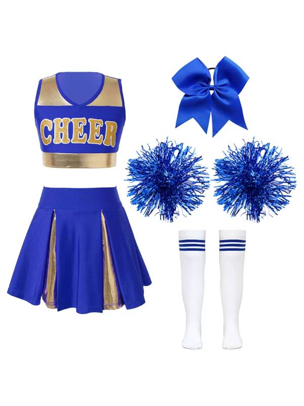 Kids Girls Sleeveless Cheerleading Dance Crop Top Pleated Skirt Sets thumb