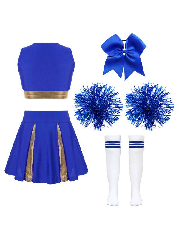 Kids Girls Sleeveless Cheerleading Dance Crop Top Pleated Skirt Sets thumb