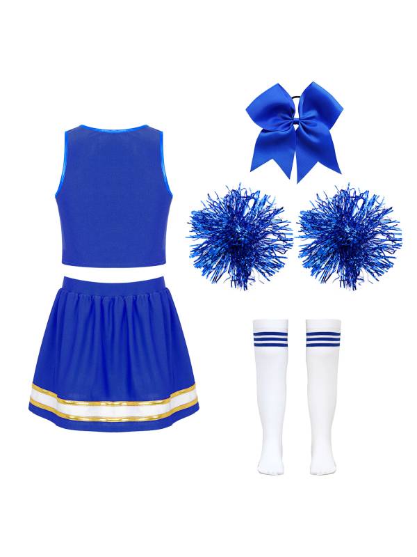Kids Girls 7pcs Sleeveless Letter Print Crop Top and Skirt Cheerleading Set thumb
