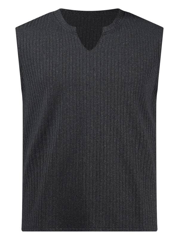 Men V Neck Ribbed Solid Color Sleeveless Sports Tank Top thumb