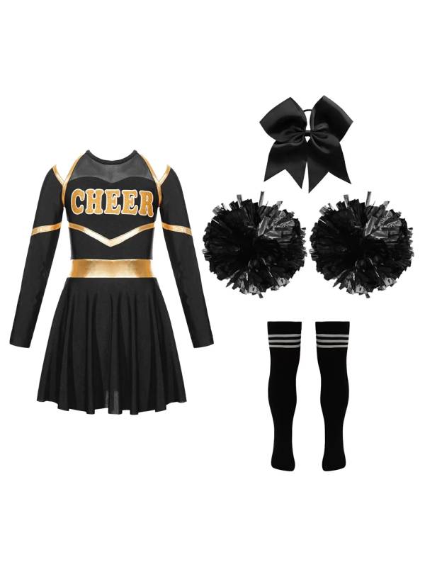 Kids Girls Cheerleading Dance Outfits Letter Print Leotard Dress Set thumb
