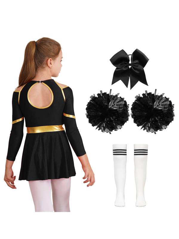 Kids Girls Cheerleading Dance Outfits Letter Print Leotard Dress Set thumb
