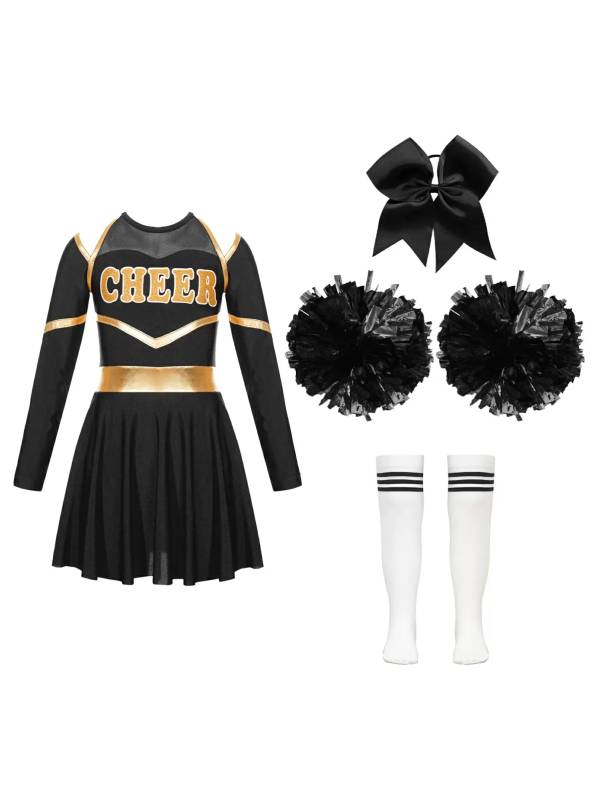 Kids Girls Cheerleading Dance Outfits Letter Print Leotard Dress Set thumb