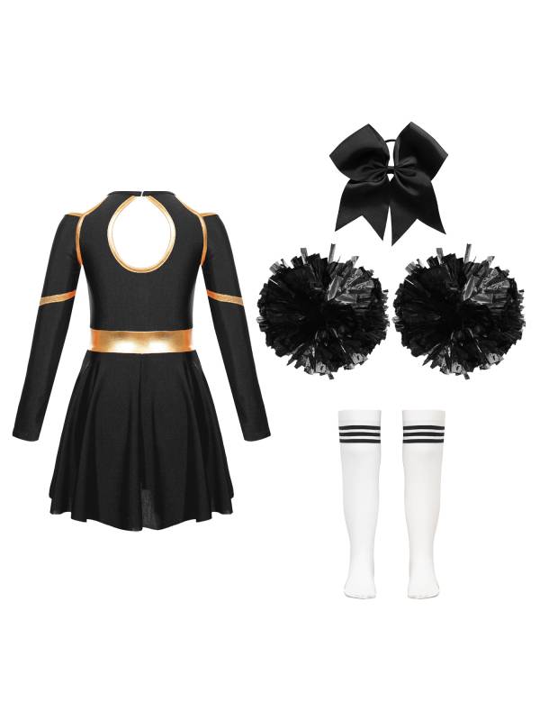 Kids Girls Cheerleading Dance Outfits Letter Print Leotard Dress Set thumb