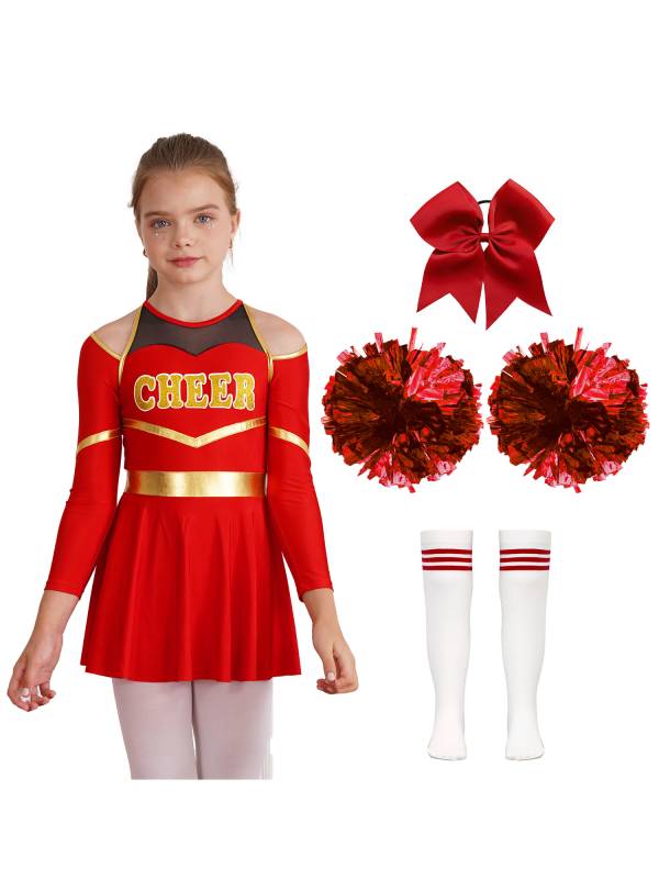 Kids Girls Cheerleading Dance Outfits Letter Print Leotard Dress Set thumb