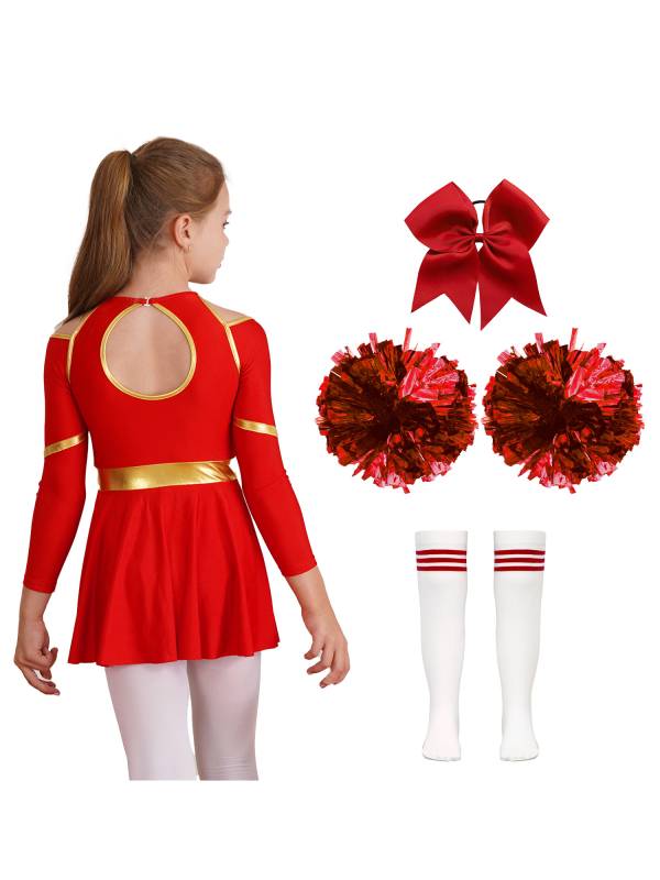 Kids Girls Cheerleading Dance Outfits Letter Print Leotard Dress Set thumb