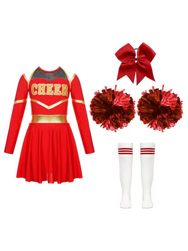 Kids Girls Cheerleading Dance Outfits Letter Print Leotard Dress Set thumb
