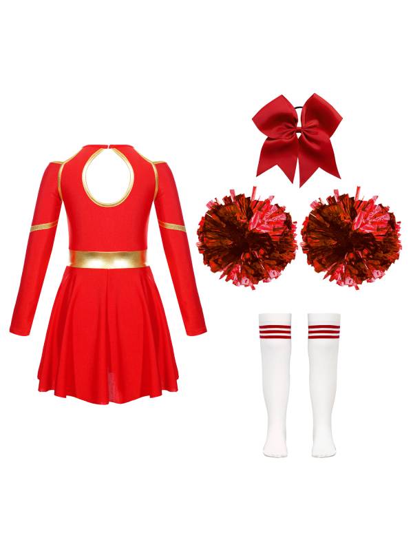 Kids Girls Cheerleading Dance Outfits Letter Print Leotard Dress Set thumb
