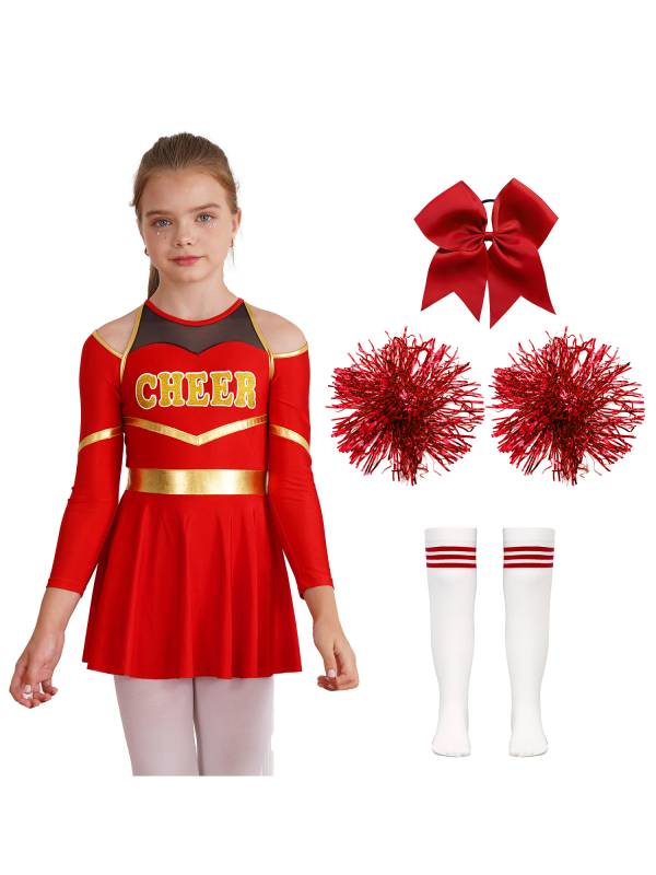 Kids Girls Cheerleading Dance Outfits Letter Print Leotard Dress Set thumb