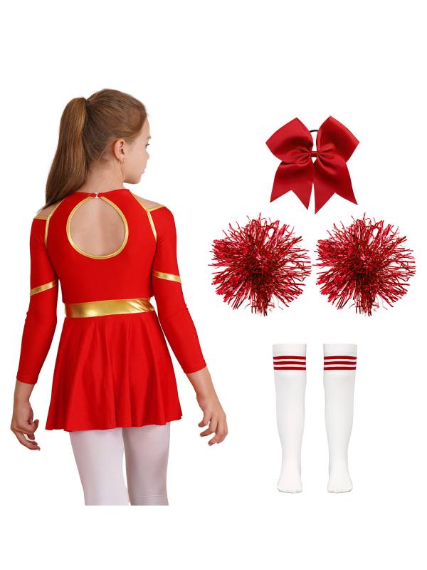 Kids Girls Cheerleading Dance Outfits Letter Print Leotard Dress Set thumb