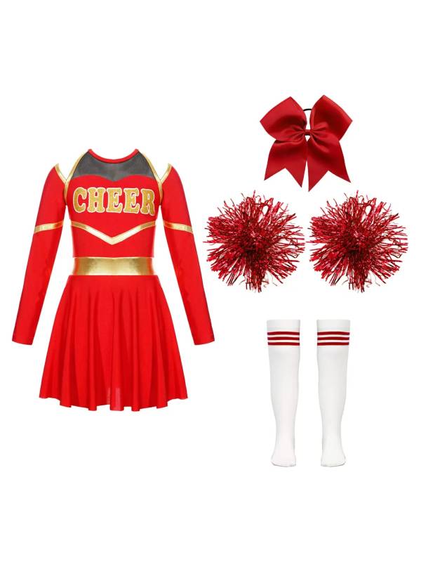Kids Girls Cheerleading Dance Outfits Letter Print Leotard Dress Set thumb