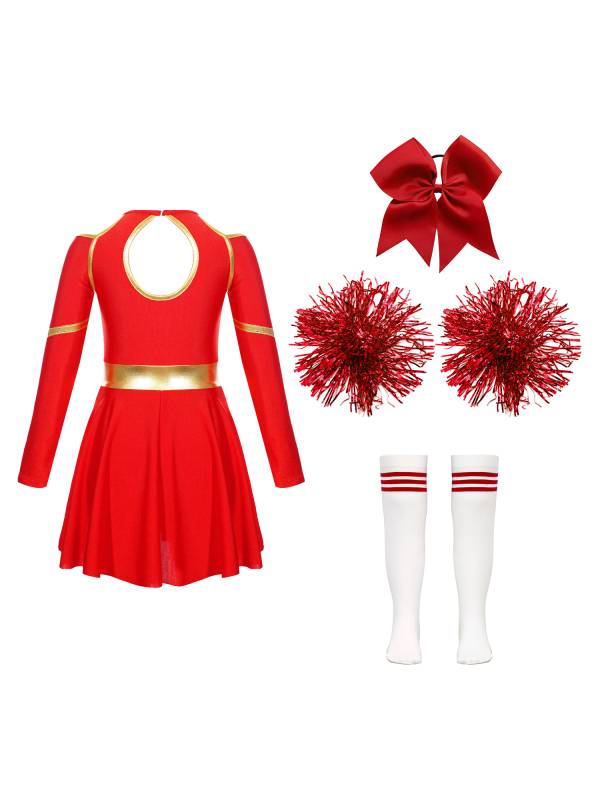 Kids Girls Cheerleading Dance Outfits Letter Print Leotard Dress Set thumb