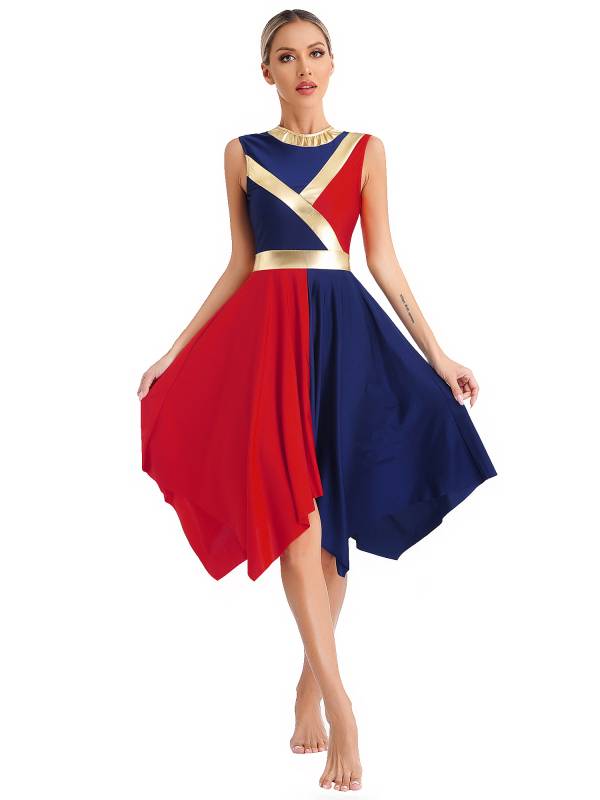 Women Sleeveless Metallic Color Block Liturgical Dance Dress thumb
