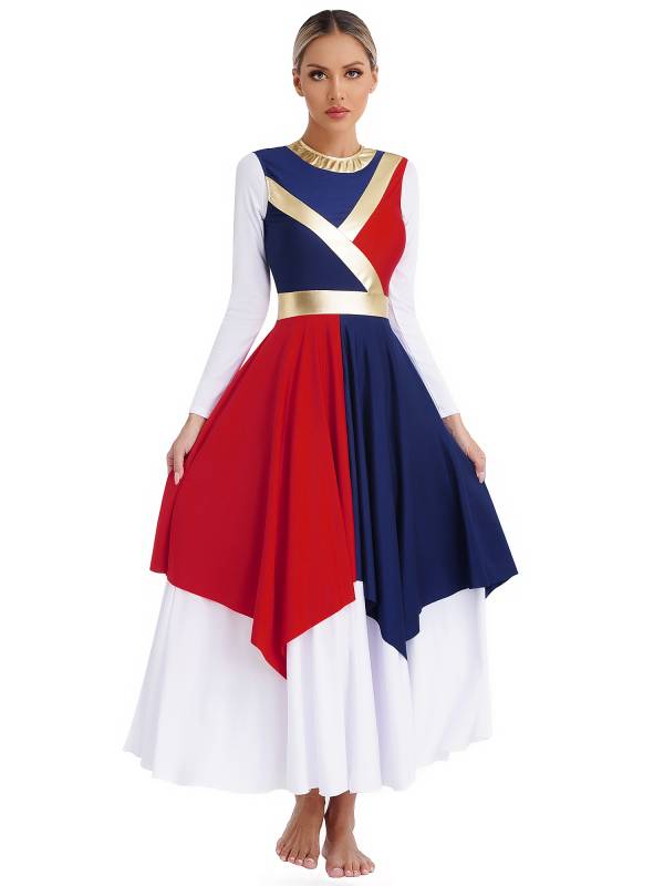 Women Sleeveless Metallic Color Block Liturgical Dance Dress thumb