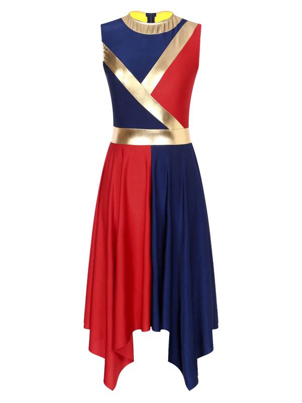 Women Sleeveless Metallic Color Block Liturgical Dance Dress thumb