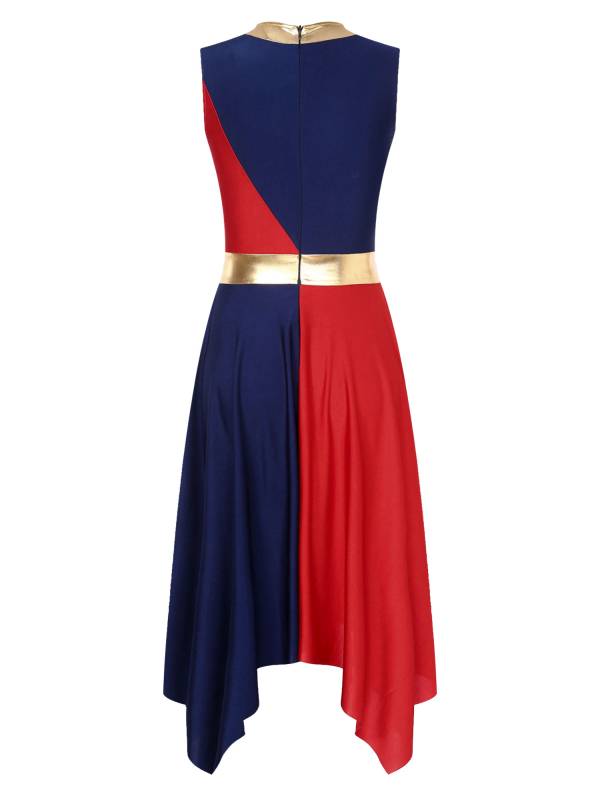 Women Sleeveless Metallic Color Block Liturgical Dance Dress thumb