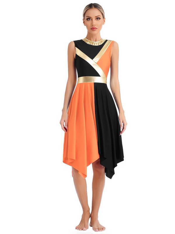 Women Sleeveless Metallic Color Block Liturgical Dance Dress thumb