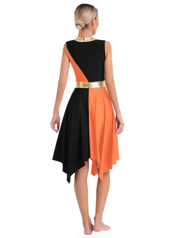 Women Sleeveless Metallic Color Block Liturgical Dance Dress thumb