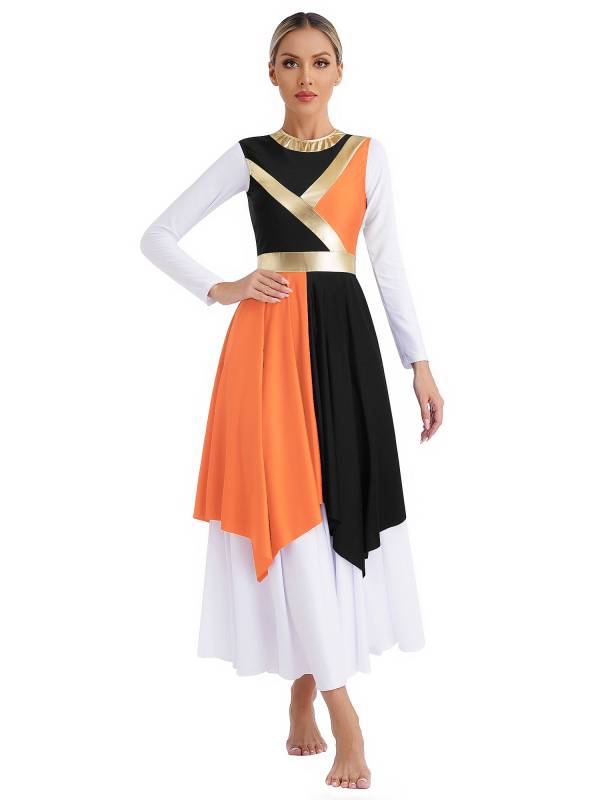 Women Sleeveless Metallic Color Block Liturgical Dance Dress thumb