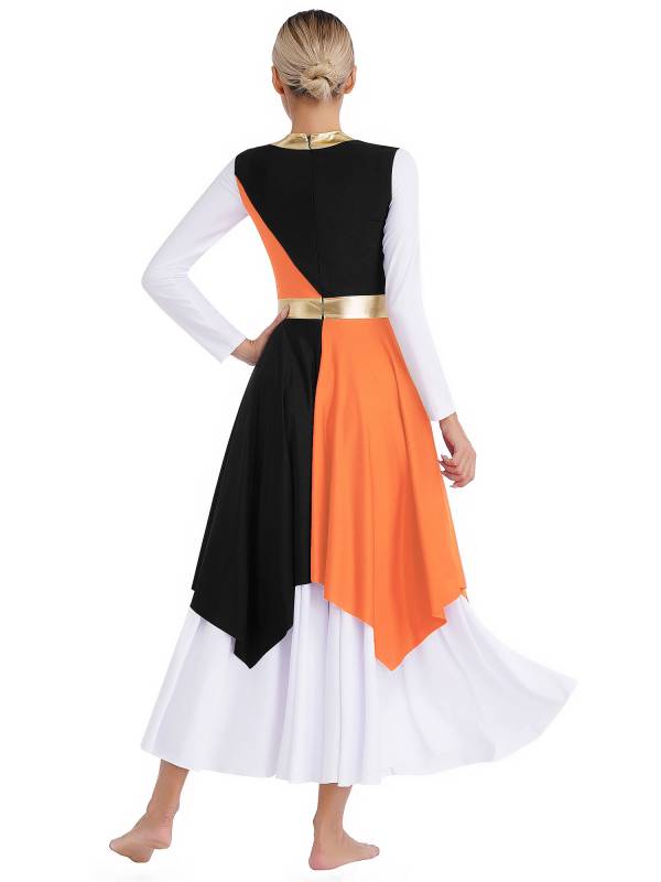Women Sleeveless Metallic Color Block Liturgical Dance Dress thumb