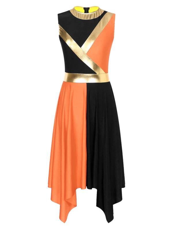 Women Sleeveless Metallic Color Block Liturgical Dance Dress thumb