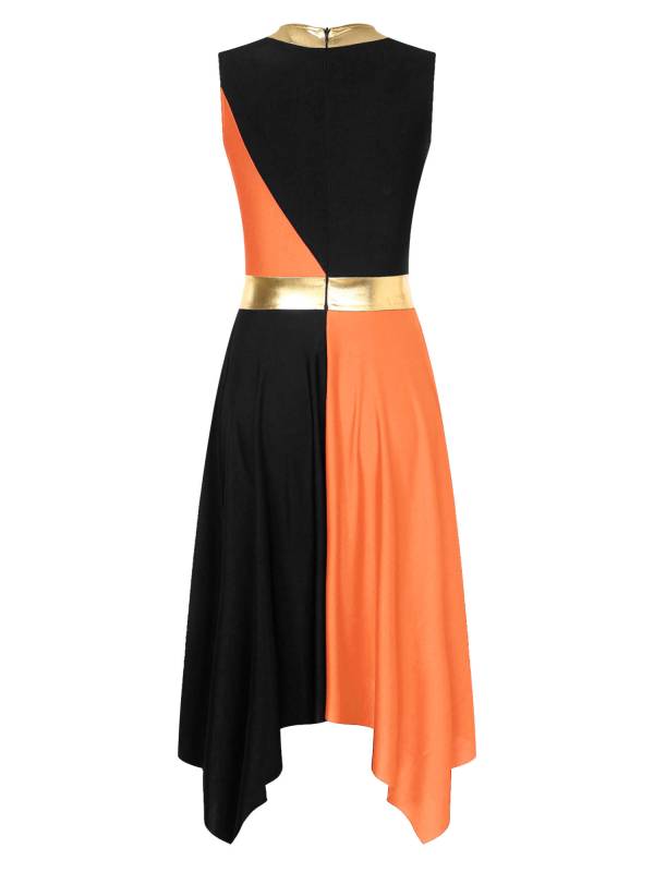 Women Sleeveless Metallic Color Block Liturgical Dance Dress thumb
