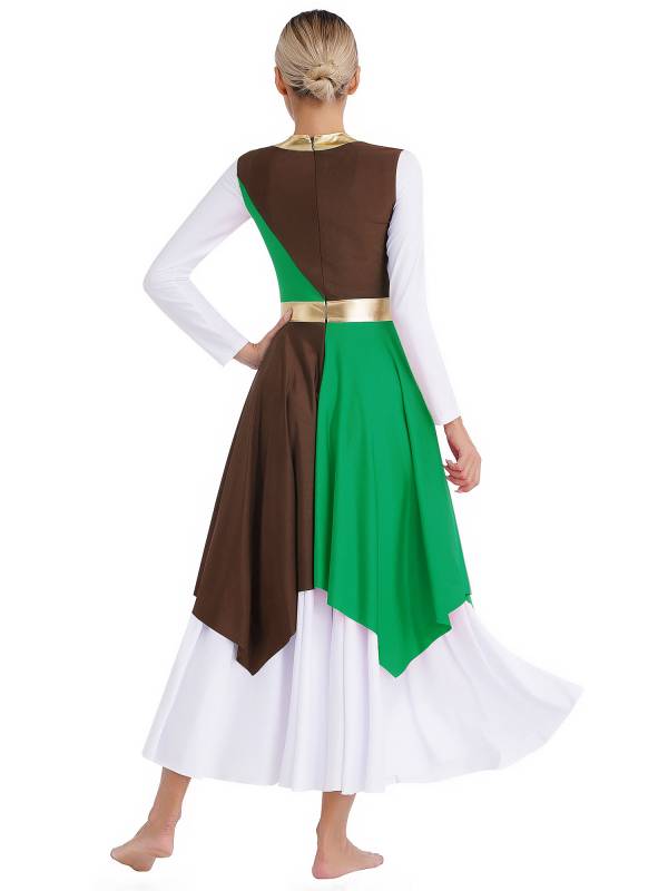 Women Sleeveless Metallic Color Block Liturgical Dance Dress thumb