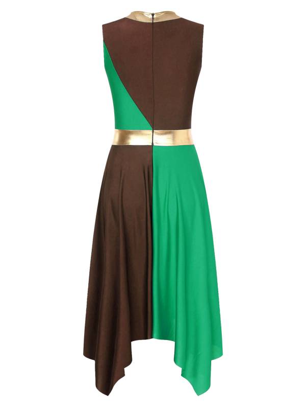 Women Sleeveless Metallic Color Block Liturgical Dance Dress thumb