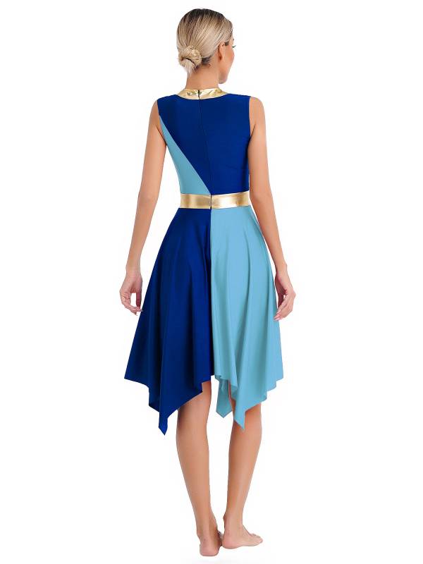 Women Sleeveless Metallic Color Block Liturgical Dance Dress thumb