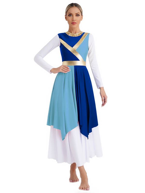 Women Sleeveless Metallic Color Block Liturgical Dance Dress thumb