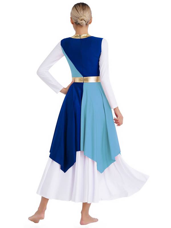 Women Sleeveless Metallic Color Block Liturgical Dance Dress thumb