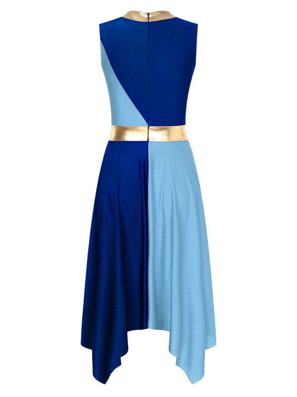 Women Sleeveless Metallic Color Block Liturgical Dance Dress thumb