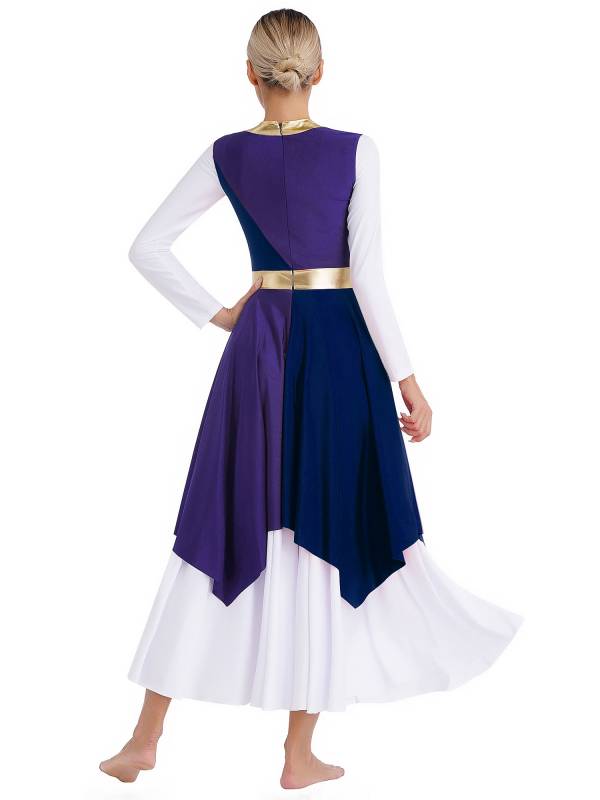 Women Sleeveless Metallic Color Block Liturgical Dance Dress thumb