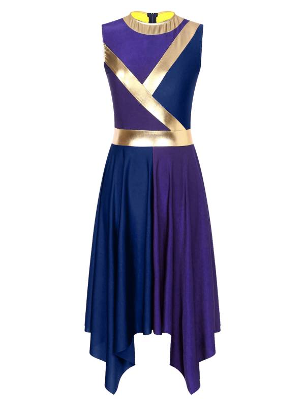 Women Sleeveless Metallic Color Block Liturgical Dance Dress thumb