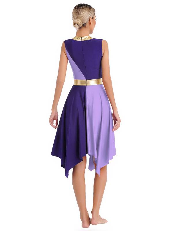 Women Sleeveless Metallic Color Block Liturgical Dance Dress thumb