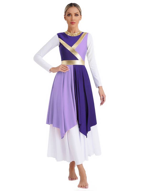 Women Sleeveless Metallic Color Block Liturgical Dance Dress thumb